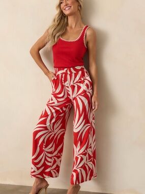 NWT Z Supply Dante Vacances Pant Cabana Red Tropical Wide Leg XL